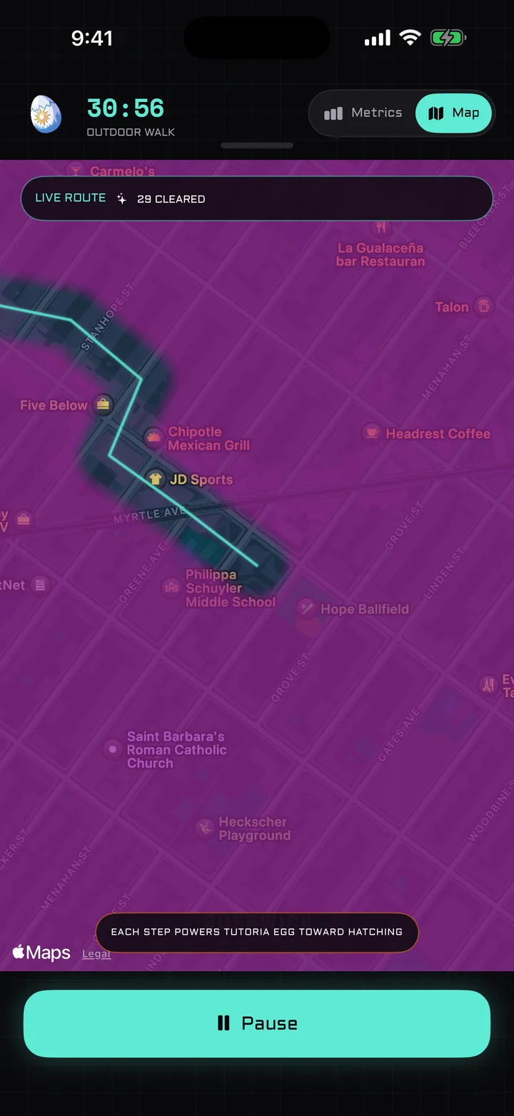 A recorded outdoor walk on the map with its live route